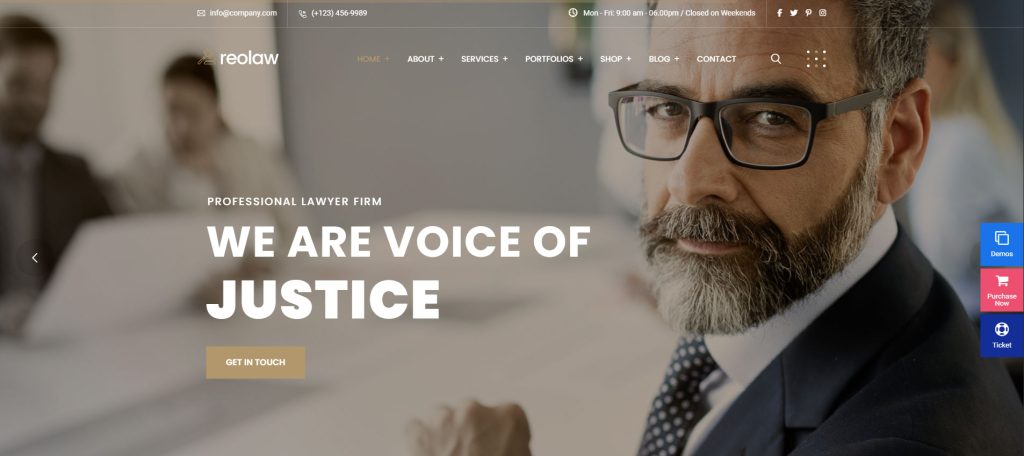 Graphic of Reobiz, one of lawyer WordPress themes with 34 ready-made templates.