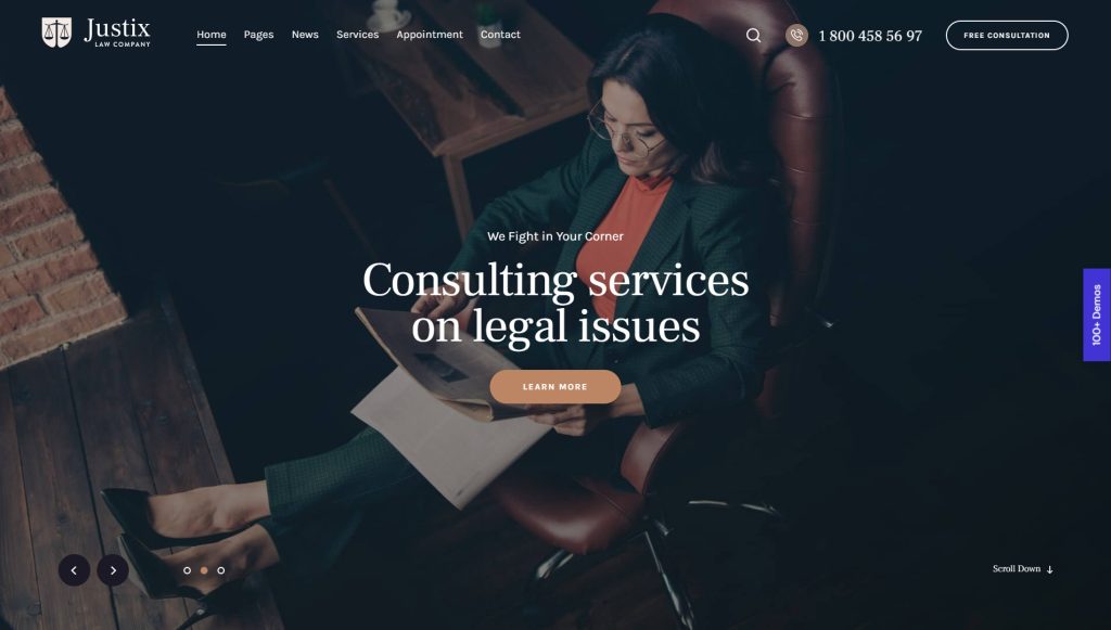 Photograph of Qwery, one of lawyer WordPress themes with 60+ pre-made page templates.