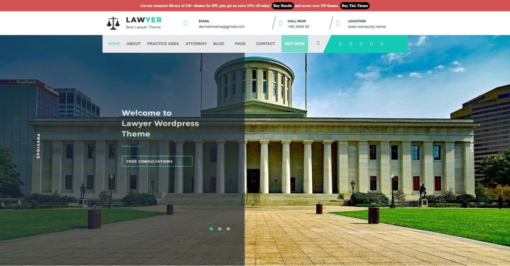 Image of Lawyer Lite, a free WordPress theme for a law firm with integrated Google Maps.