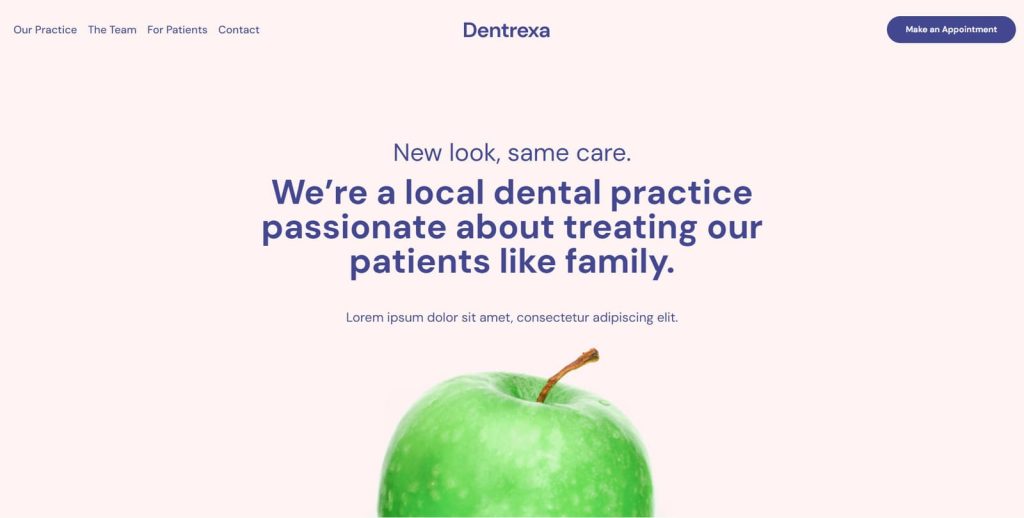 Picture of Dentrexa, one of the modern dentist WordPress themes with 5 pre-designed pages.