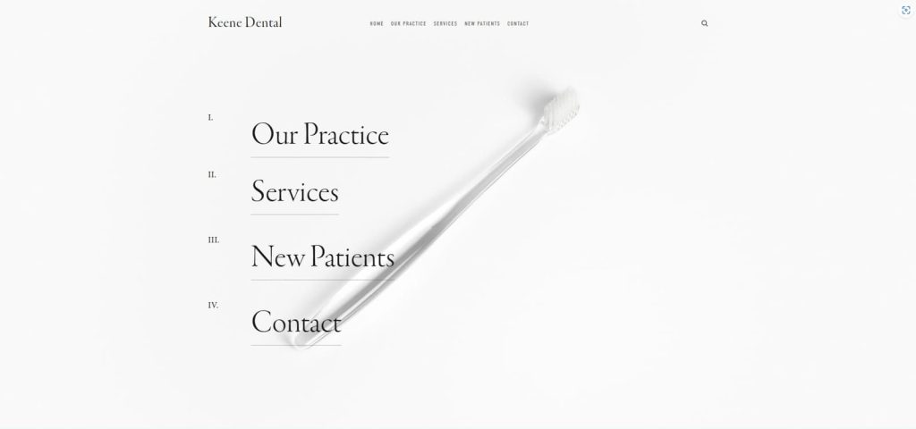 Picture of Keene, a customizable dentist website template for Squarespace with an editable contact form.