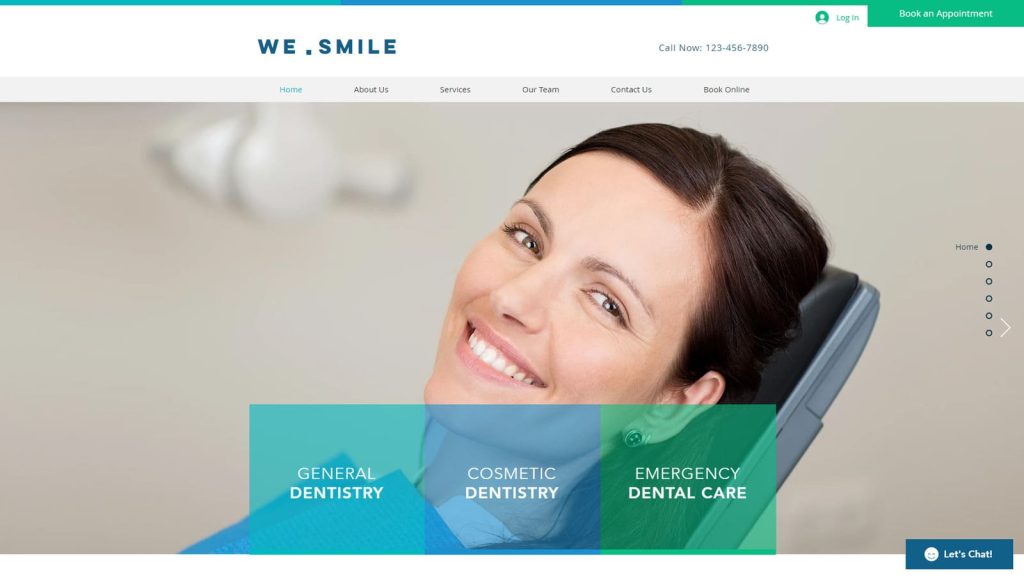 Image of We.Smile, an easy-to-use dentist website template for Wix with Google Maps support.