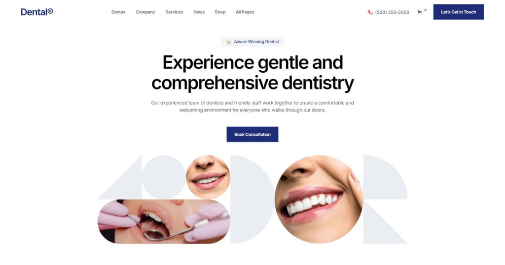 Visual of Dental 128, a secure dentist website template for Webflow with an eCommerce-ready Shop page.