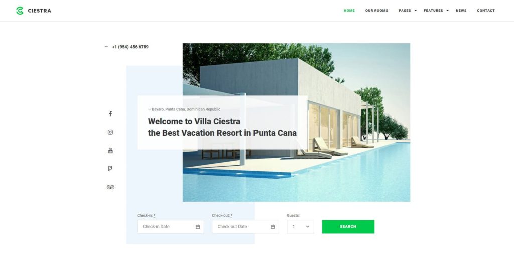 Photograph of Ciestra, one of the vacation rental website templates with easy OTA calendar sync using the Hotel Booking plugin.