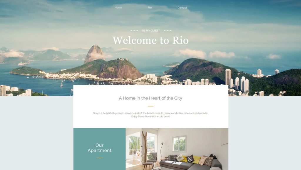 Portrait of Rio, one of the vacation rental website templates with 3 well-designed pages.