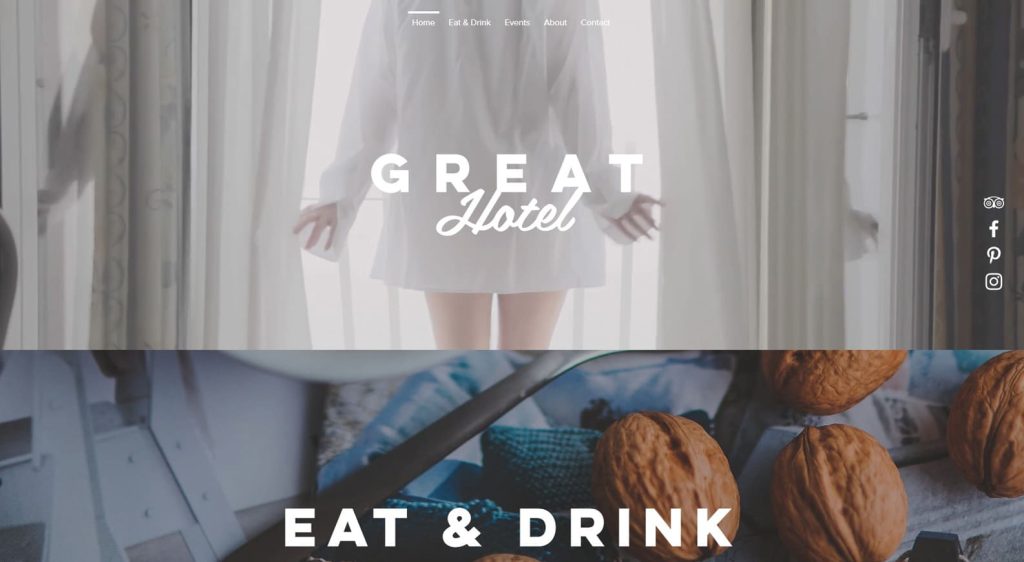 Figure of Great Hotel, an image-rich website design solution for hotels with a social links sidebar.