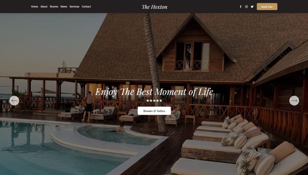 Image of The Hoxton, one of the vacation rental website templates with an SEO-friendly layout.