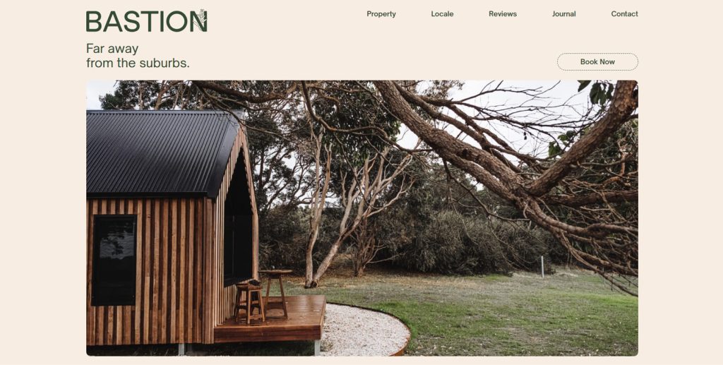 Representation of Bastion, a responsive vacation rental website design with 6 pre-designed pages.