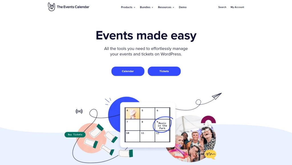 Graphic of The Events Calendar, a popular event management tool with a user-friendly location search.