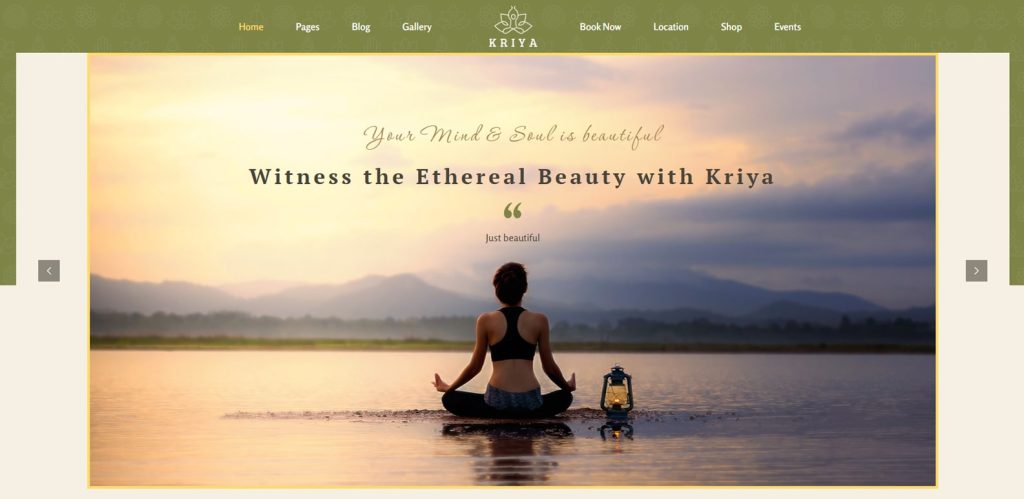 Graphic of Kriya, a modern theme for yoga studios with responsive and flexible design.