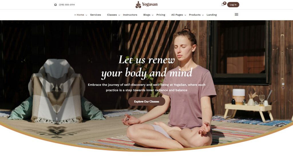 Illustration of Yogasan, one of yoga WordPress themes with a powerful custom-made admin panel.