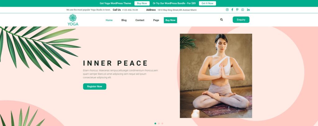 Figure of Yoga Studio, one of the best free yoga WordPress themes with configurable contact form.