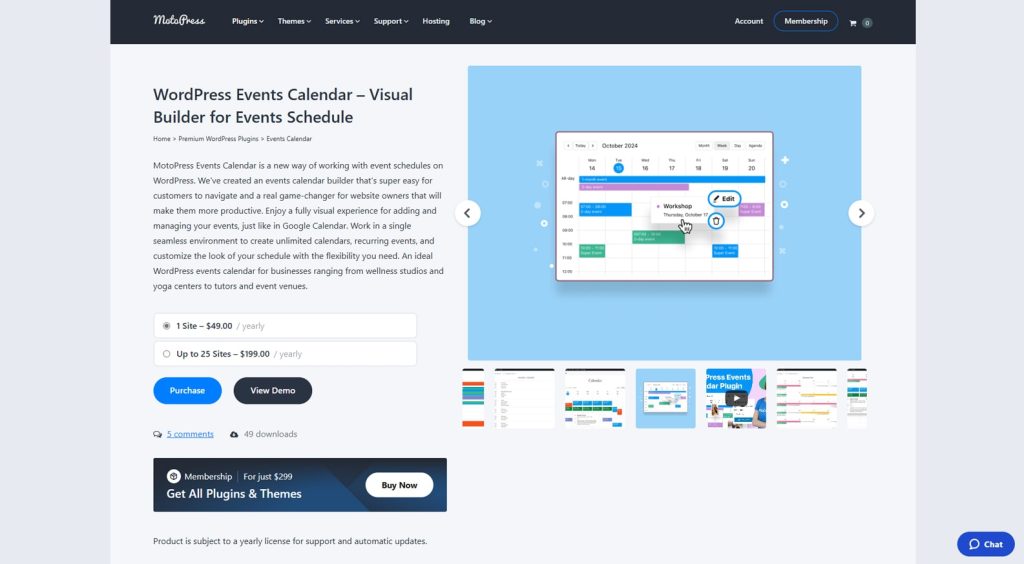 Picture of MotoPress Events Calendar, one of plugins that can be used with yoga WordPress themes with color-coded events.