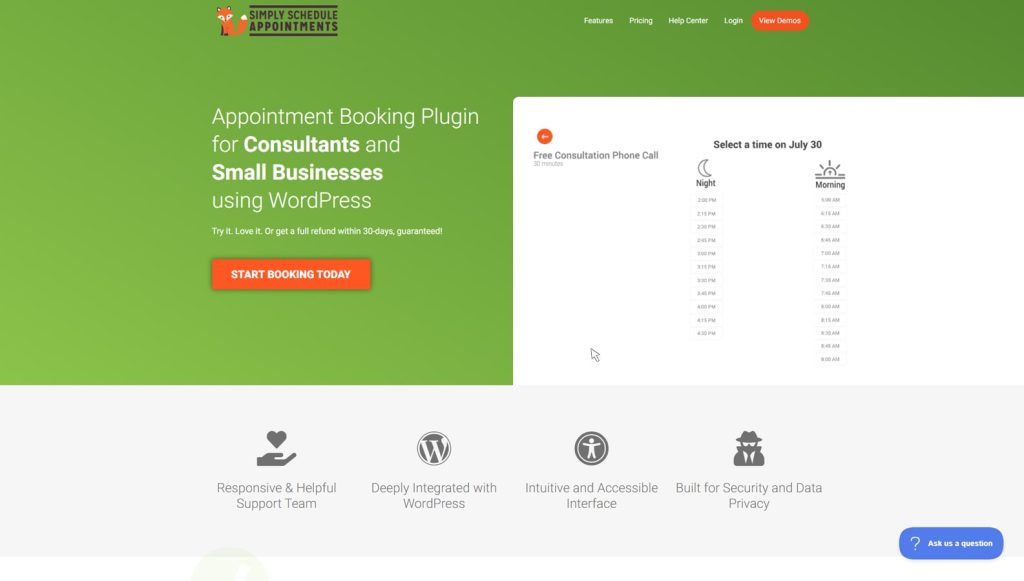 View of Simply Schedule Appointments, one of plugins that can be used with yoga WordPress themes with unlimited booking calendars.