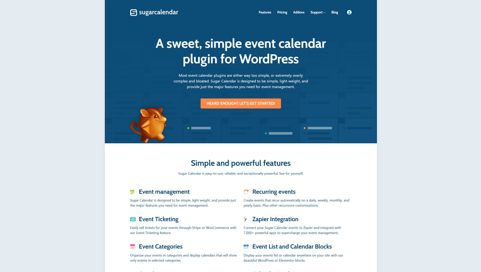 Representation of Sugar Calendar, a lightweight event management solution with various integrations.