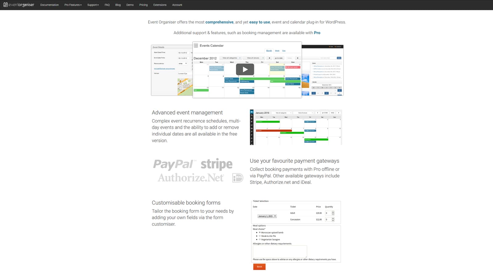 Visual of Event Organiser, an advanced WordPress event calendar plugin with a public events feed.
