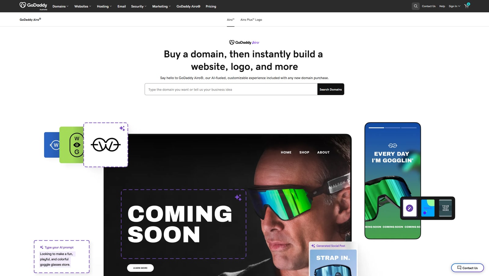 Representation of GoDaddy Airo, a widely known AI website builder and domain provider with quick logo creation.