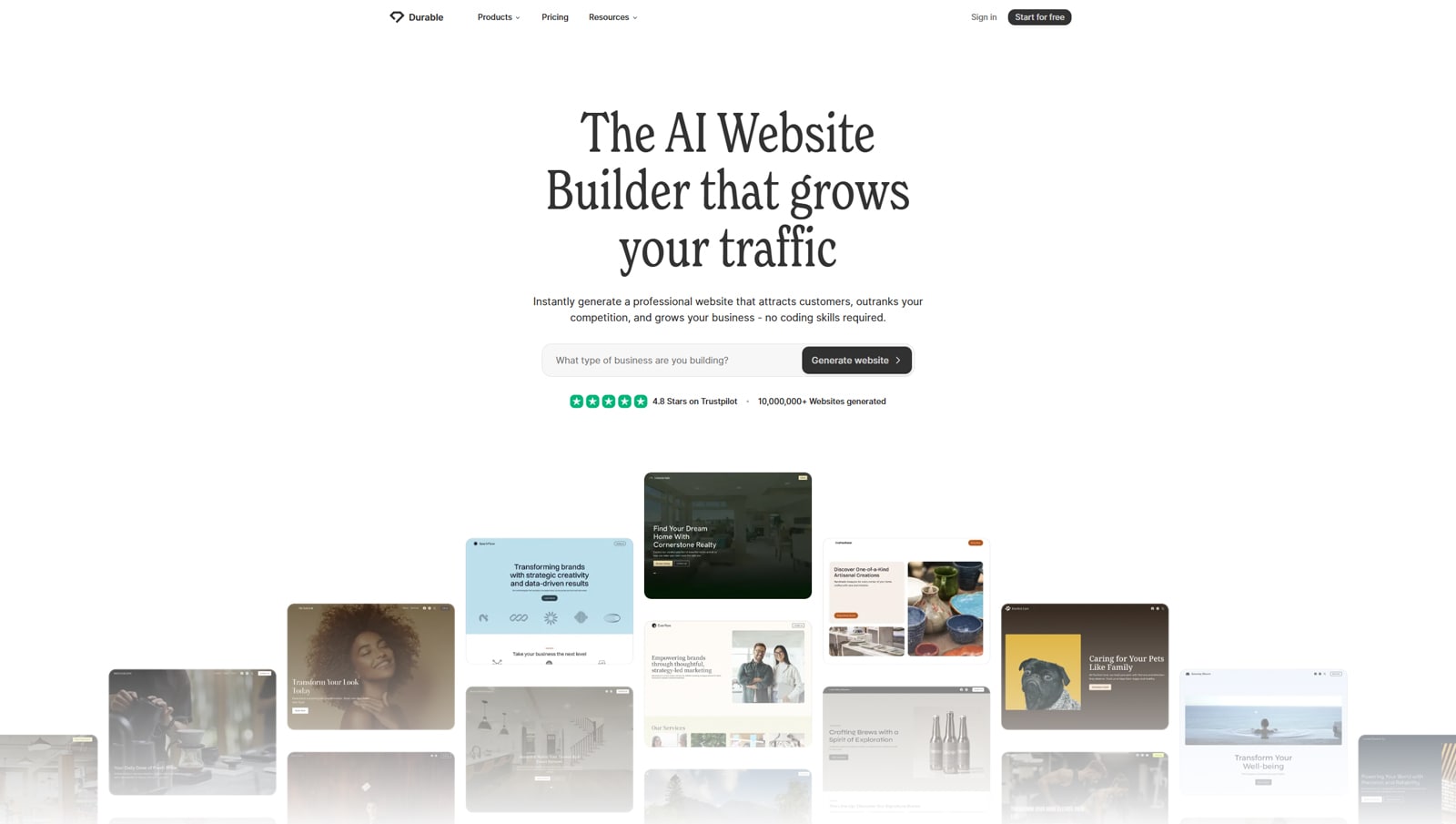 Portrait of Durable AI, one of the best AI website builders with AI-powered text generation.