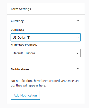 Snapshot of currency settings that WordPress Booking Calendar offers.