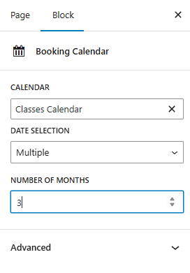 Image of the Gutenberg block settings.