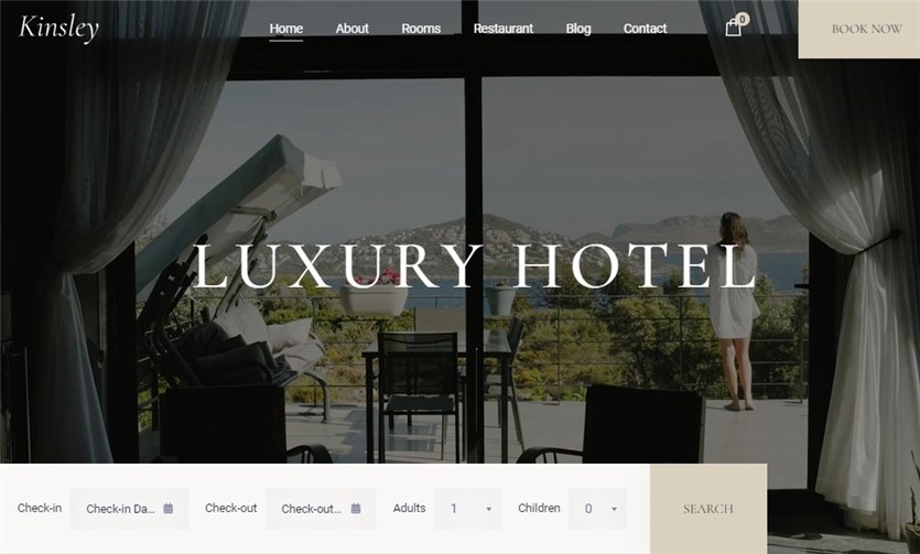 Screenshot of Kinsley Elementor luxury hotel template.