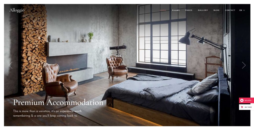 Screenshot of the Alloggio Elementor hotel template.