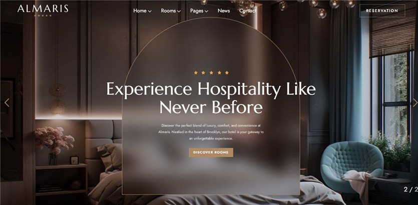 Screenshot of the Almaris hotel theme for WordPress.