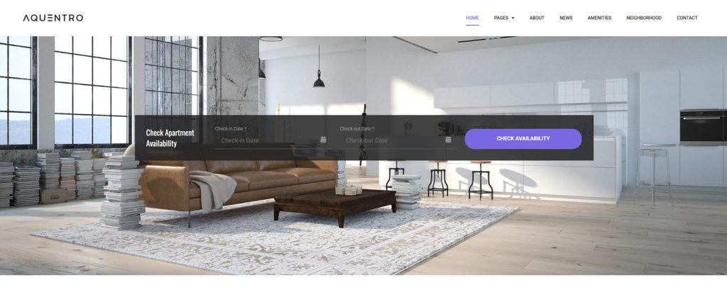 Screenshot of the Aquentro WordPress theme demo page.