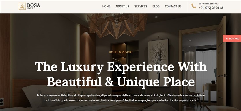 Screenshot of the Bosa Hotel theme.