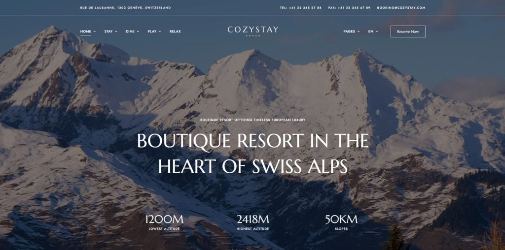Screenshot of the CozyStay theme for WordPress sites.