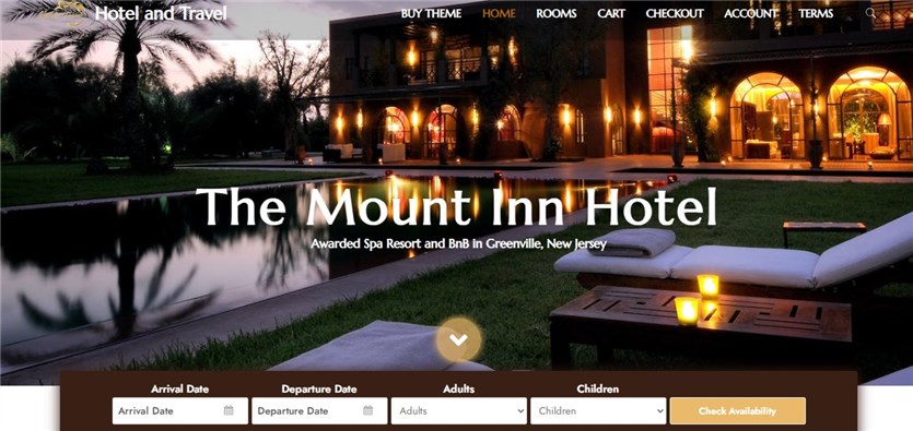 Screenshot of the Hotel and Travel Elementor template.