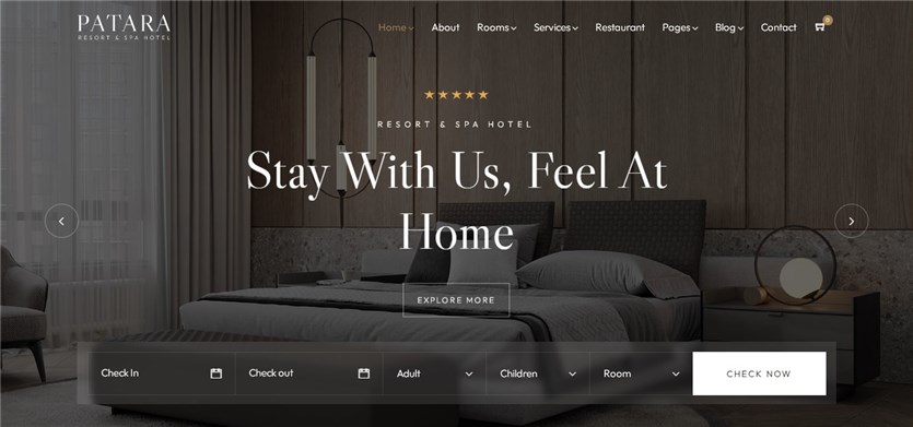 Screenshot of the Patara WordPress hotel websites.