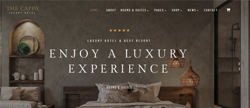 Screenshot of The Cappa hotel template for WordPress Elementor sites.