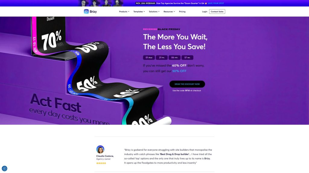 Picture of Brizy Website Builder and its website offering great customization possibilities.