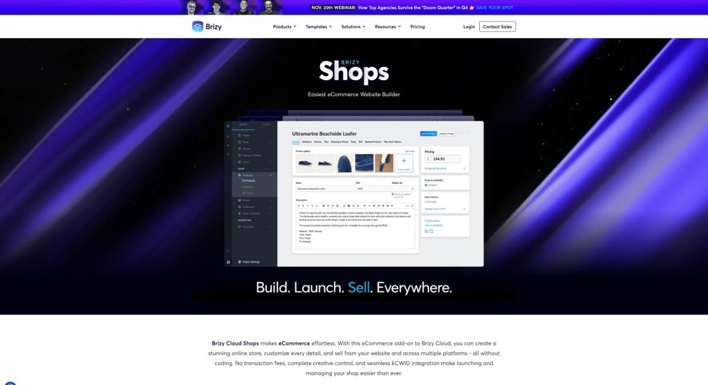 Photo of Brizy Shops, a variation of Brizy Cloud Builder for eCommerce.