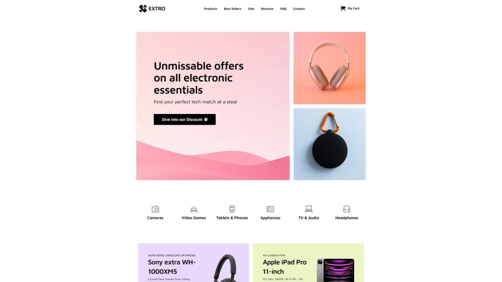 Visual of Extro, a Brizy template for an online store of electronics.