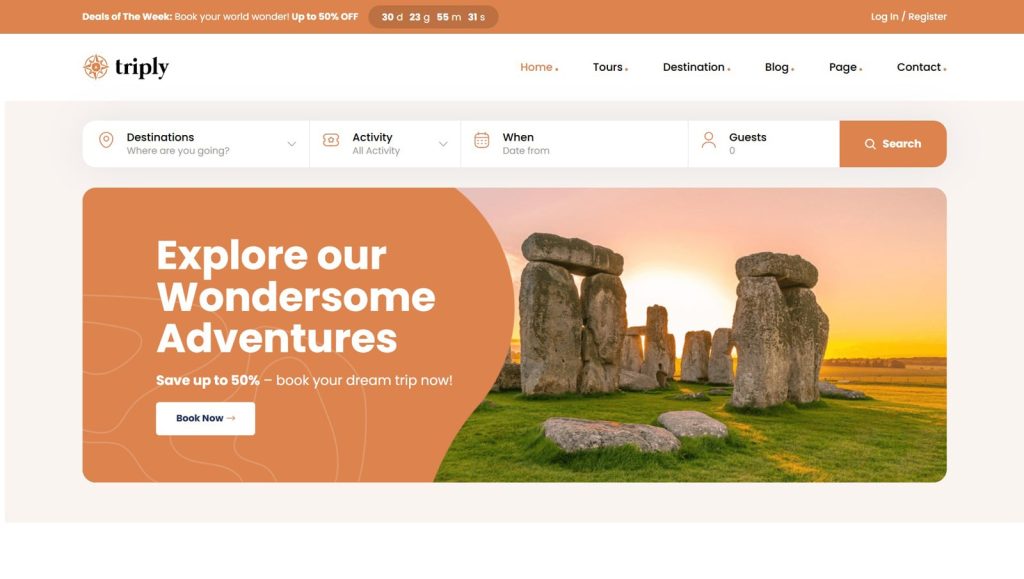 Graphic of Triply, a flexible tour booking theme for WordPress with an integrated BA Tour Booking plugin.