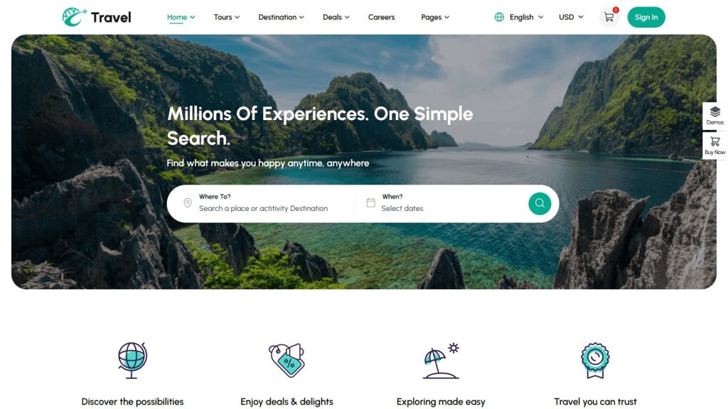 Photograph of Travel, the best tour booking WordPress theme with pre-designed pages for tours and destinations.