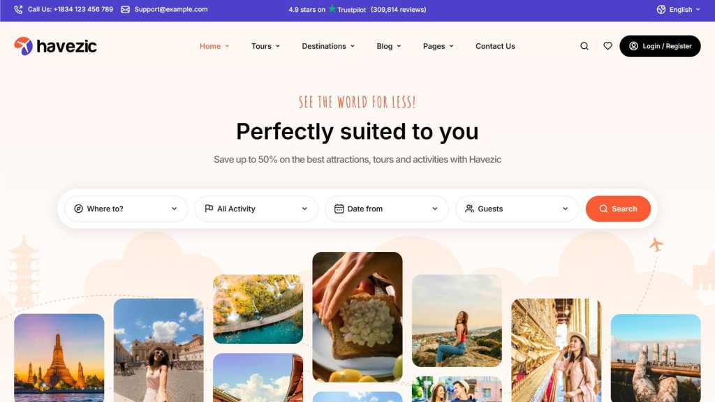 Visual of Havezic, a clean and customizable tour booking theme with an image-rich gallery.