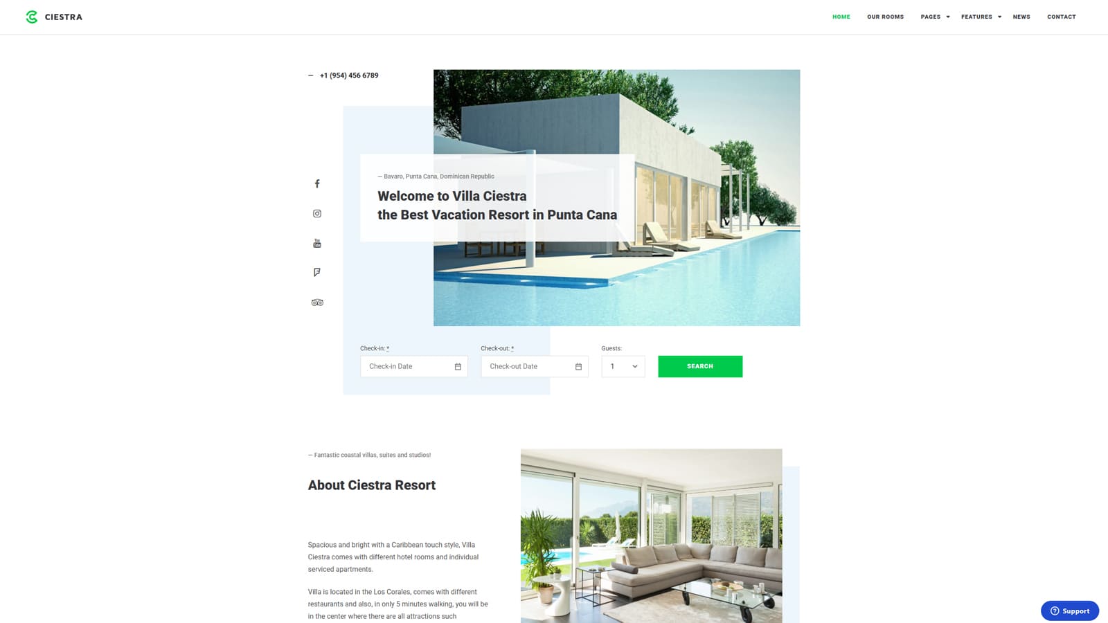 Image of Ciestra, a resort hotel WordPress theme with weekly and monthly rate management.