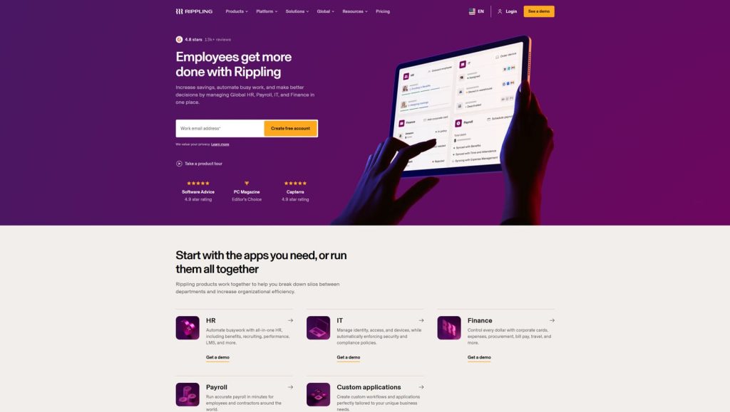 Portrait of Rippling, one of the best employee scheduling software options, with role-based policies.
