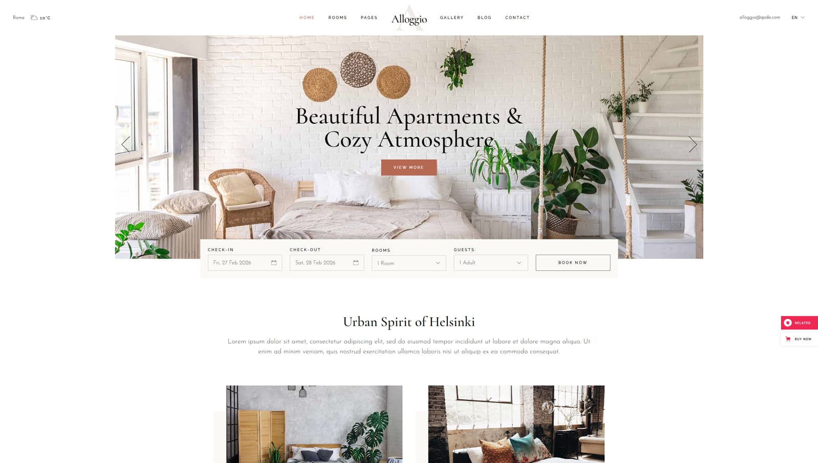 Picture of Allogio, one of the best hotel WordPress themes with 6 responsive hotel homepage designs.