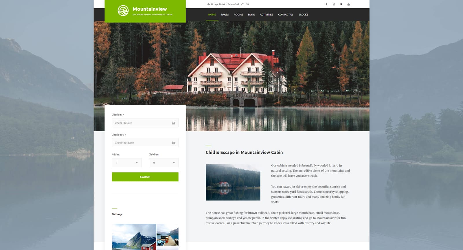 Photograph of Mountainview, a premium guest house WordPress theme with seasonal pricing settings.