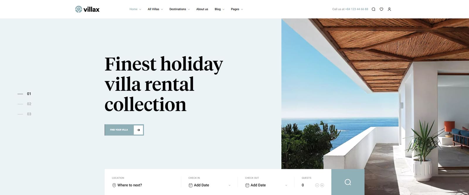 Representation of Villax, a villa WordPress theme with 4+ homepage layouts.