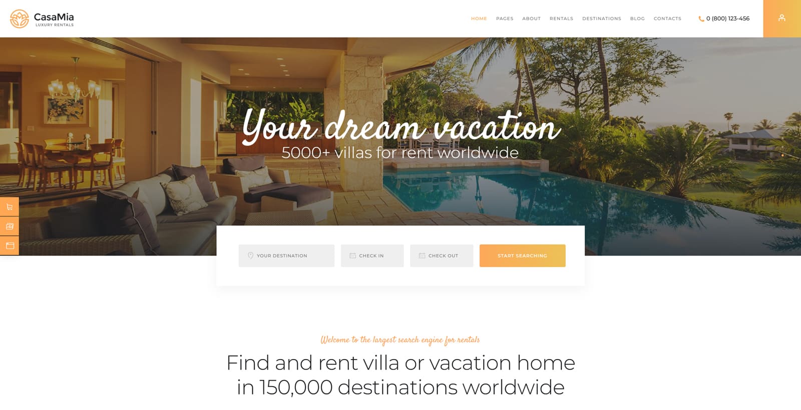 Representation of CasaMia, a memorable hotel booking WordPress theme with integrated maps and Google Fonts.