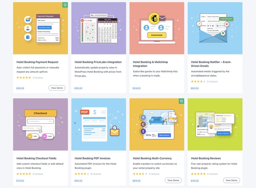 Screenshot of MotoPress Hotel Booking addons.