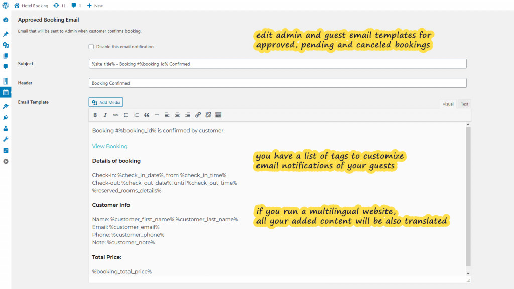 Screenshot of email settings.
