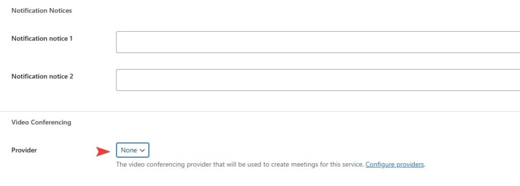 Illustration of service page settings designed for the video conference WordPress plugin.