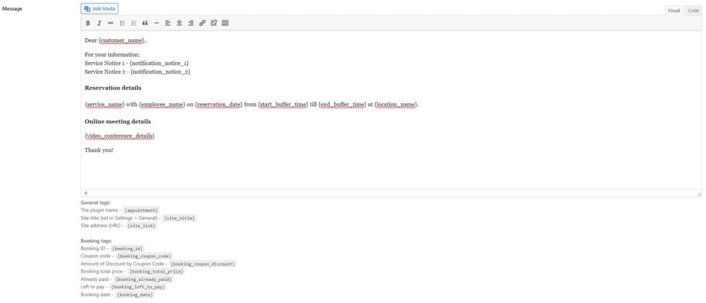 Portrait of email template using the details tag of the video conference WordPress plugin.