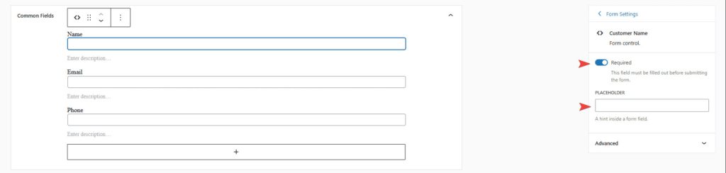 Visual of default Booking Calendar form and field settings.